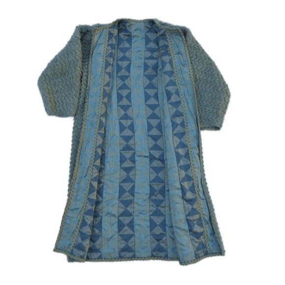 Vintage Boucle Wool Duster Jacket Pockets Open Front Lined Embellished Beige 6 - Picture 6 of 15